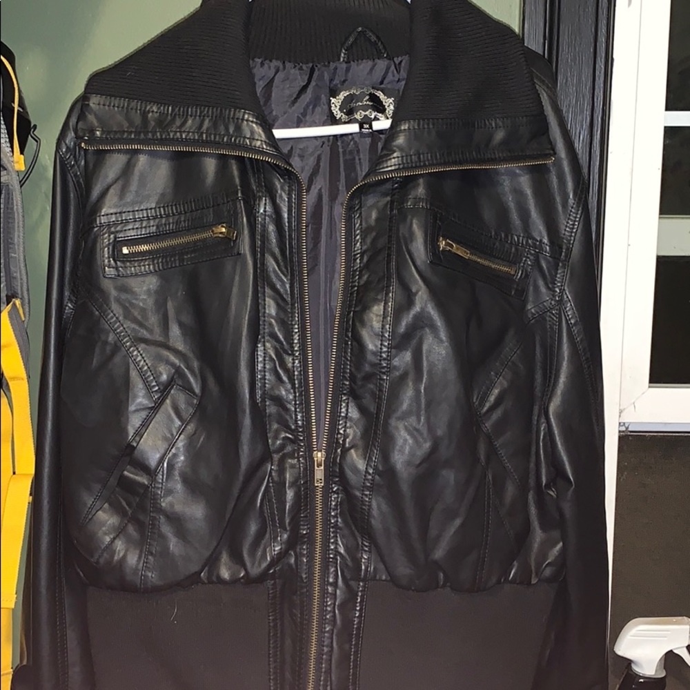 Faux leather bomber jacket